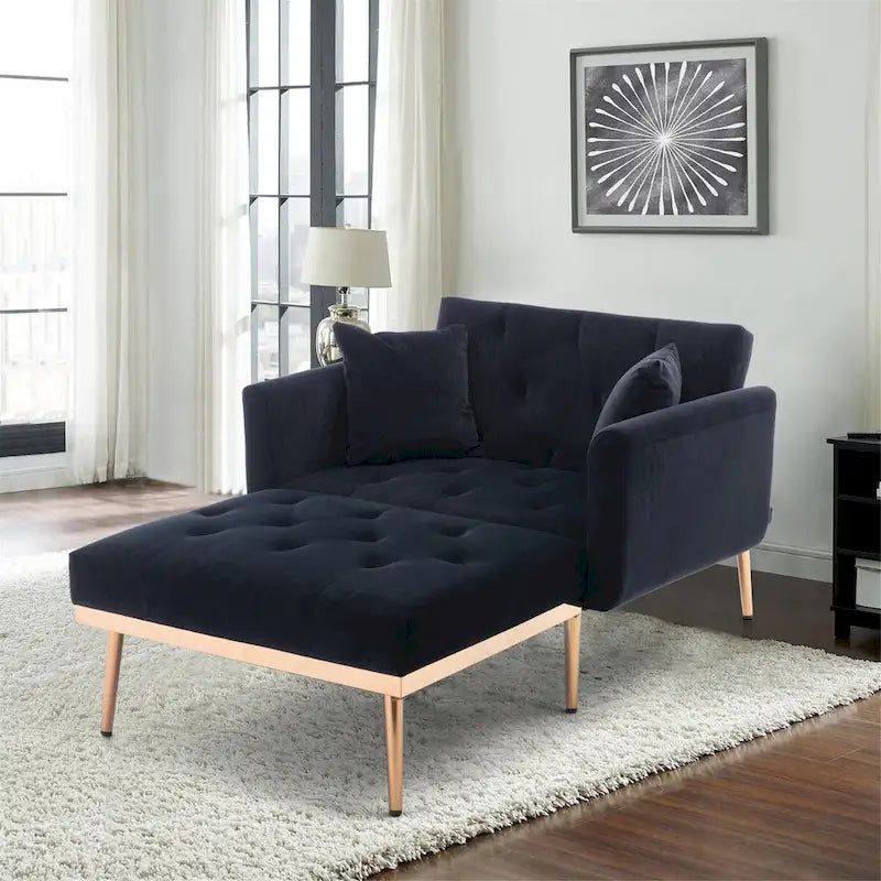 Chaise Longue d'Intérieur, Fauteuil Convertible 2 en 1 en Velours avec Ottomane, Chaise Longue avec Dossier Inclinable Réglable