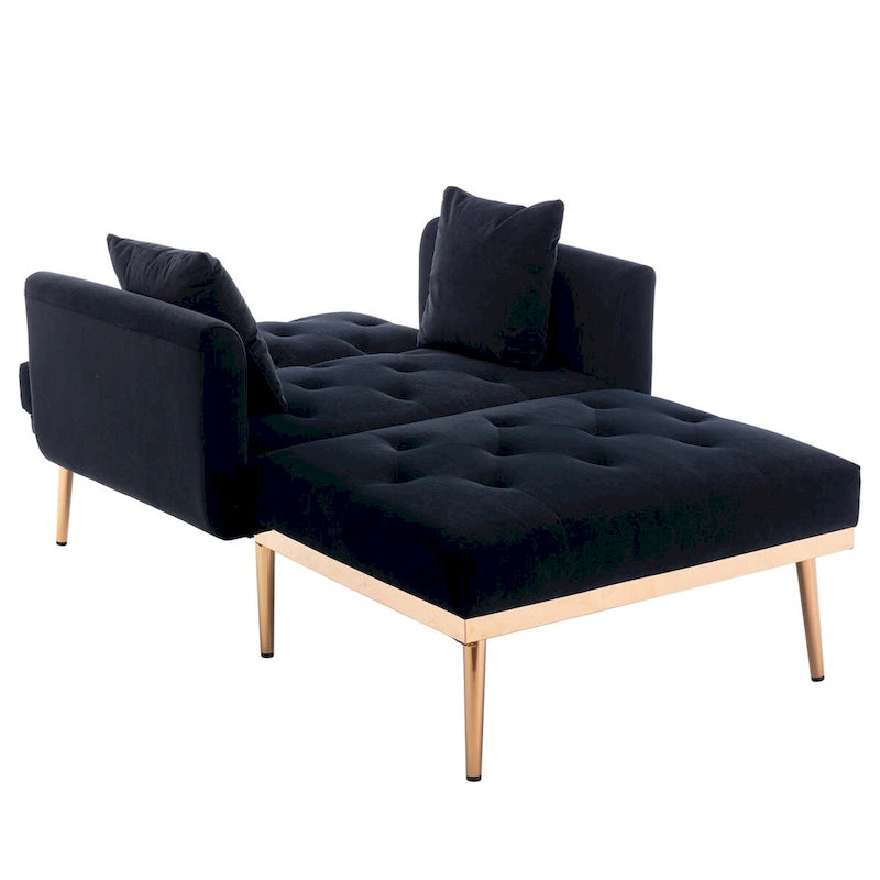 Chaise Longue d'Intérieur, Fauteuil Convertible 2 en 1 en Velours avec Ottomane, Chaise Longue avec Dossier Inclinable Réglable