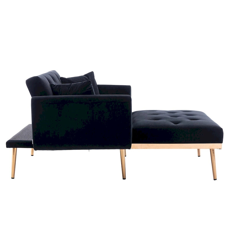 Chaise Longue d'Intérieur, Fauteuil Convertible 2 en 1 en Velours avec Ottomane, Chaise Longue avec Dossier Inclinable Réglable