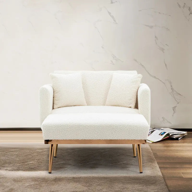 Chaise Longue d'Intérieur, Fauteuil Convertible 2 en 1 en Velours avec Ottomane, Chaise Longue avec Dossier Inclinable Réglable