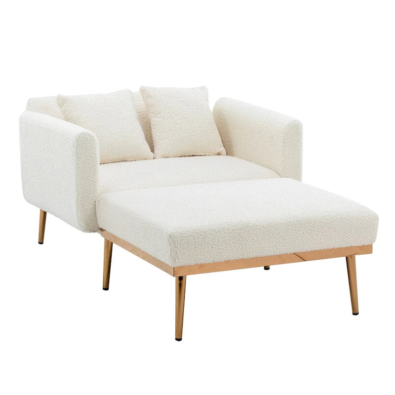 Chaise Longue d'Intérieur, Fauteuil Convertible 2 en 1 en Velours avec Ottomane, Chaise Longue avec Dossier Inclinable Réglable