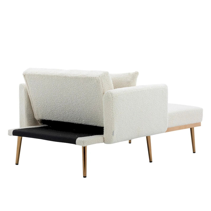 Chaise Longue d'Intérieur, Fauteuil Convertible 2 en 1 en Velours avec Ottomane, Chaise Longue avec Dossier Inclinable Réglable