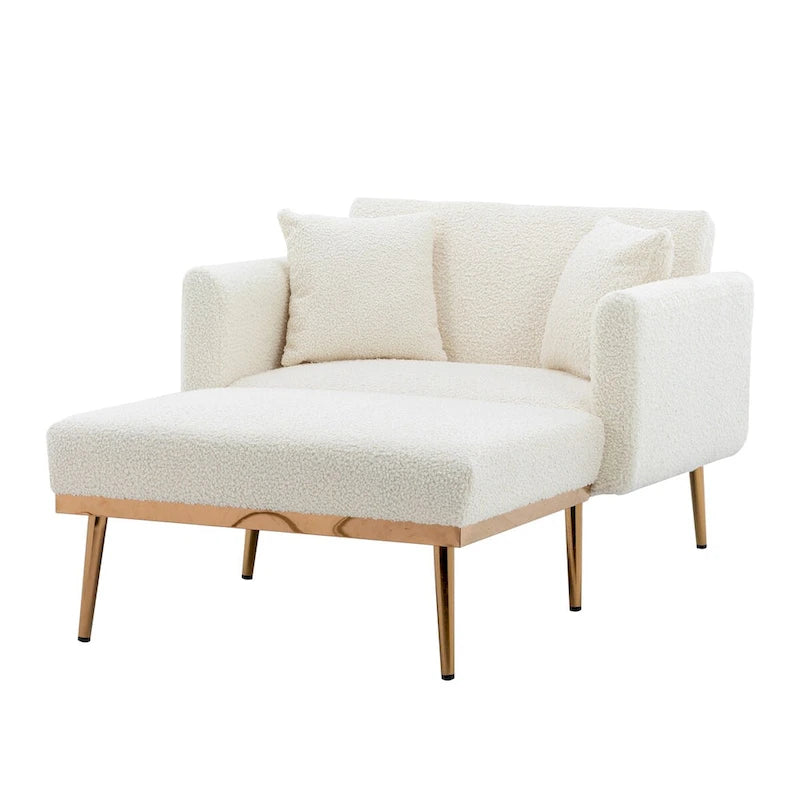 Chaise Longue d'Intérieur, Fauteuil Convertible 2 en 1 en Velours avec Ottomane, Chaise Longue avec Dossier Inclinable Réglable