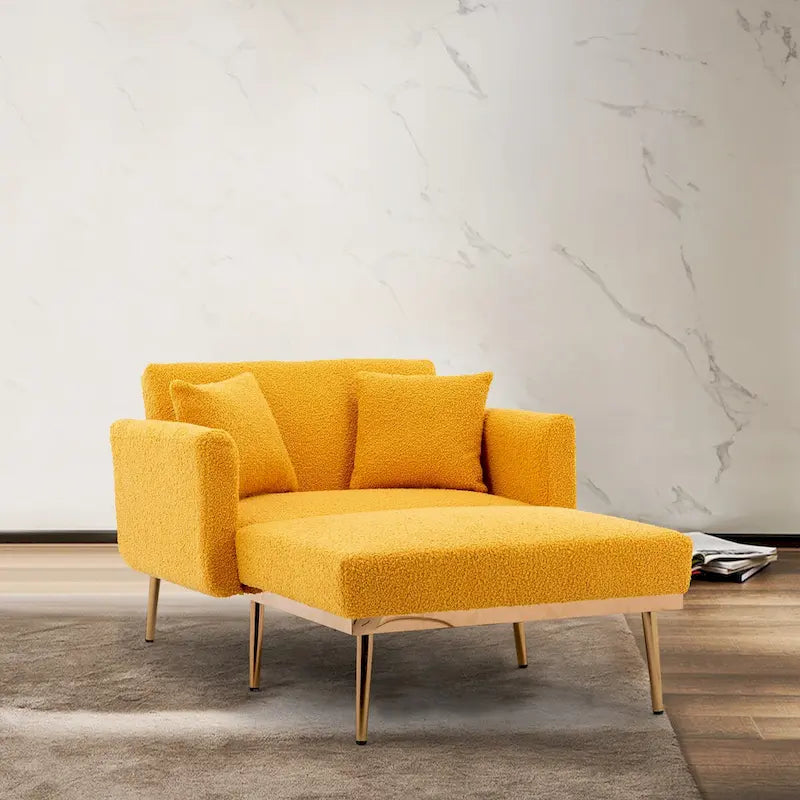 Chaise Longue d'Intérieur, Fauteuil Convertible 2 en 1 en Velours avec Ottomane, Chaise Longue avec Dossier Inclinable Réglable