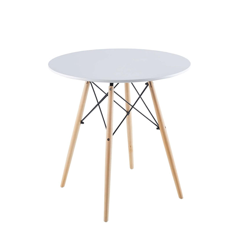 Table Blanche 31.5, Table à manger de style mid-century pour 2-4 personnes avec plateau rond en MDF, Table d'appoint, Table basse de loisirs