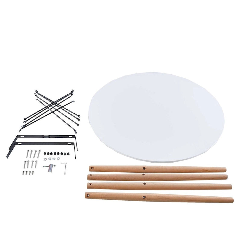 Table Blanche 31.5, Table à manger de style mid-century pour 2-4 personnes avec plateau rond en MDF, Table d'appoint, Table basse de loisirs