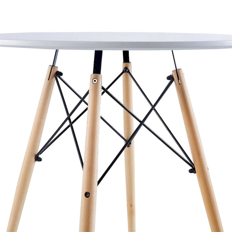 Table Blanche 31.5, Table à manger de style mid-century pour 2-4 personnes avec plateau rond en MDF, Table d'appoint, Table basse de loisirs