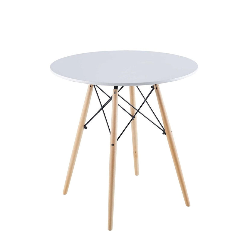 Table Blanche 31.5, Table à manger de style mid-century pour 2-4 personnes avec plateau rond en MDF, Table d'appoint, Table basse de loisirs