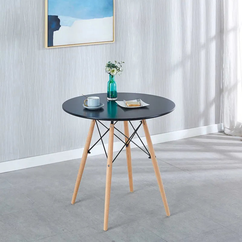 Table Blanche 31.5, Table à manger de style mid-century pour 2-4 personnes avec plateau rond en MDF, Table d'appoint, Table basse de loisirs