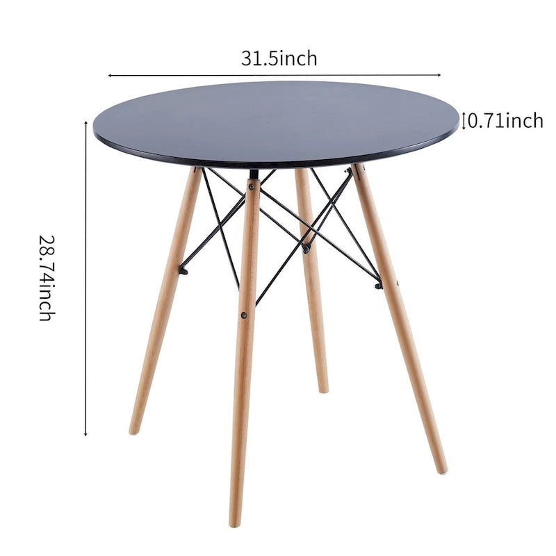 Table Blanche 31.5, Table à manger de style mid-century pour 2-4 personnes avec plateau rond en MDF, Table d'appoint, Table basse de loisirs