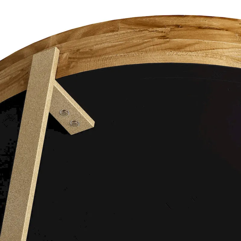 Table basse ronde avec pieds croisés dorés – Plateau en bois de sapin, 2 à 4 places