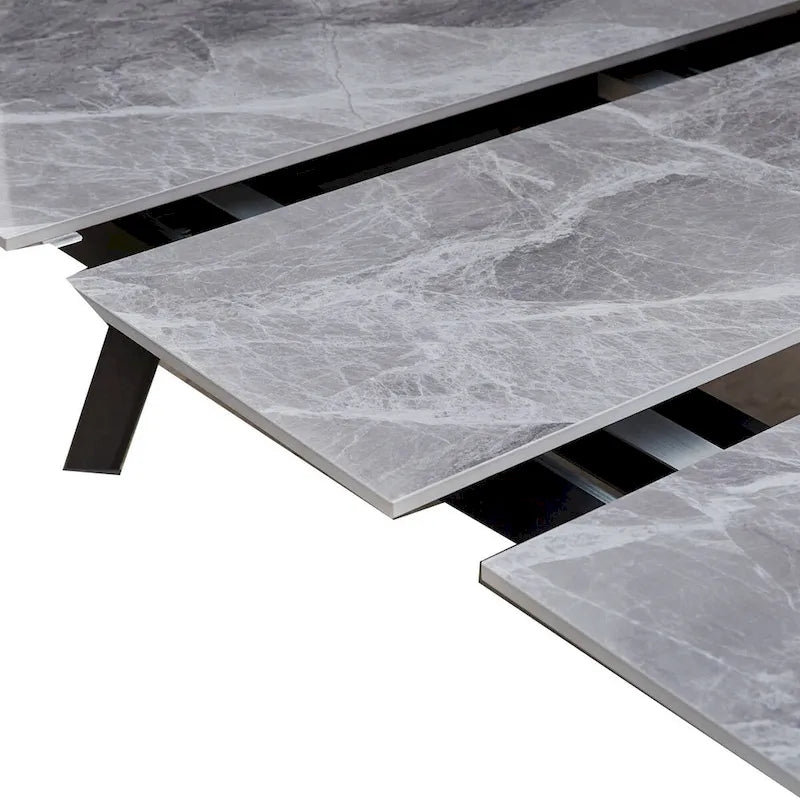Table à manger extensible de 79 pouces, surface en pierre texturée, gris chaud