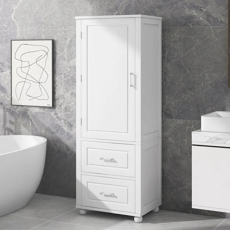 Meuble de rangement de salle de bain autoportant avec tiroirs et étagère réglable