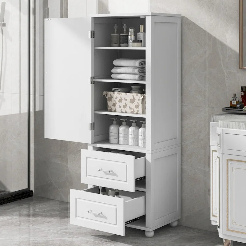 Meuble de rangement de salle de bain autoportant avec tiroirs et étagère réglable