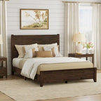  Pine Platform Bed with Distressed Headboard, Solid Wood Queen Bed Frame/King Bed Frame/Full Bed Frame