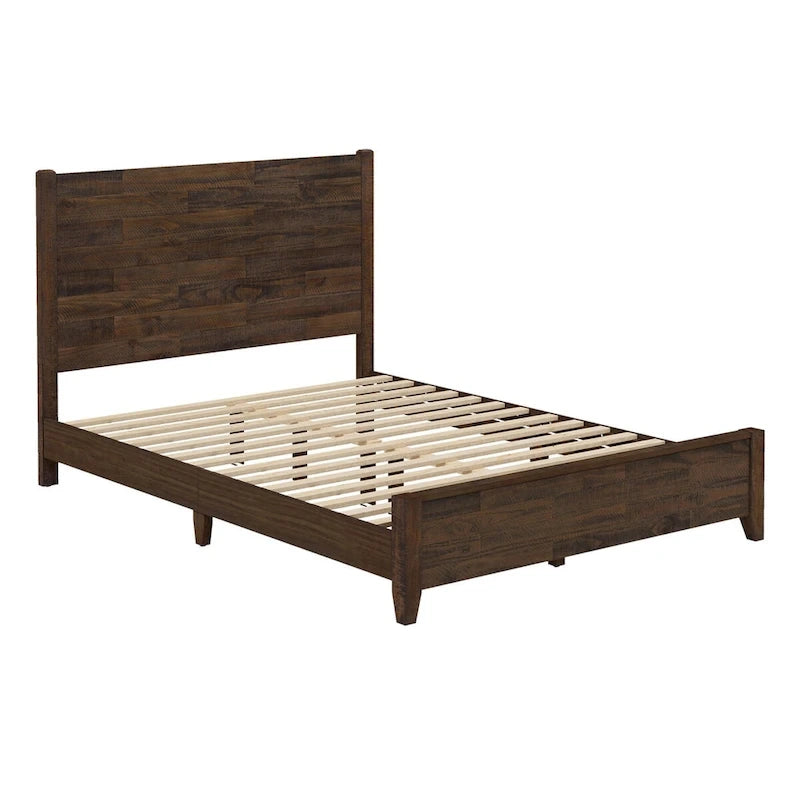 Lit plateforme en pin avec tête de lit aspect vieilli, Cadre de lit double/queen/king en bois massif