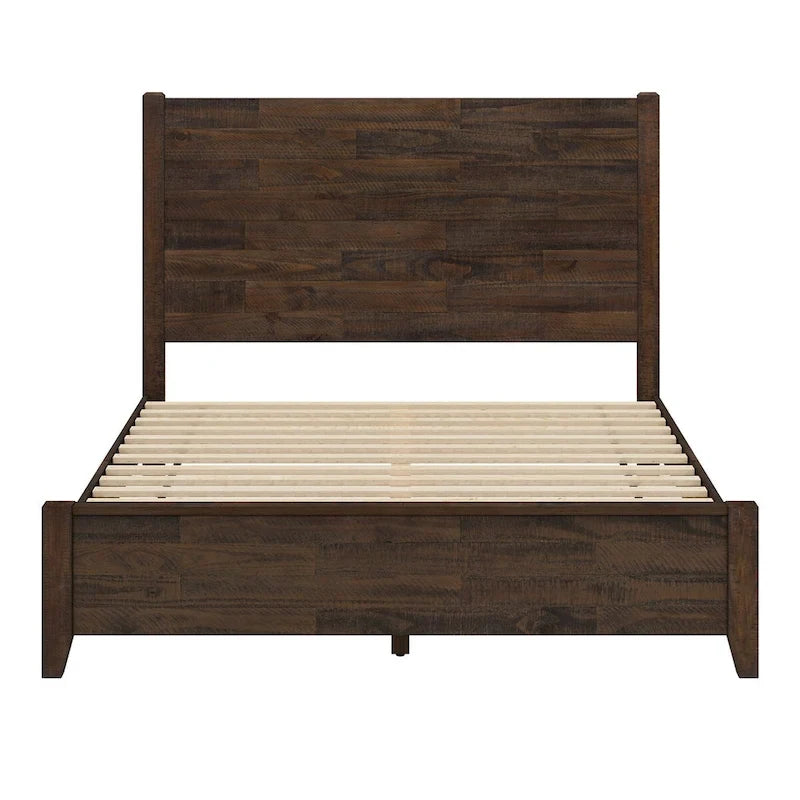 Lit plateforme en pin avec tête de lit aspect vieilli, Cadre de lit double/queen/king en bois massif
