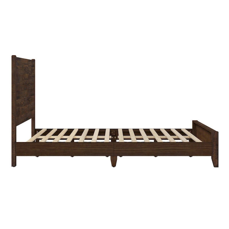 Lit plateforme en pin avec tête de lit aspect vieilli, Cadre de lit double/queen/king en bois massif