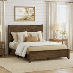 Lit plateforme en pin avec tête de lit aspect vieilli, Cadre de lit double/queen/king en bois massif