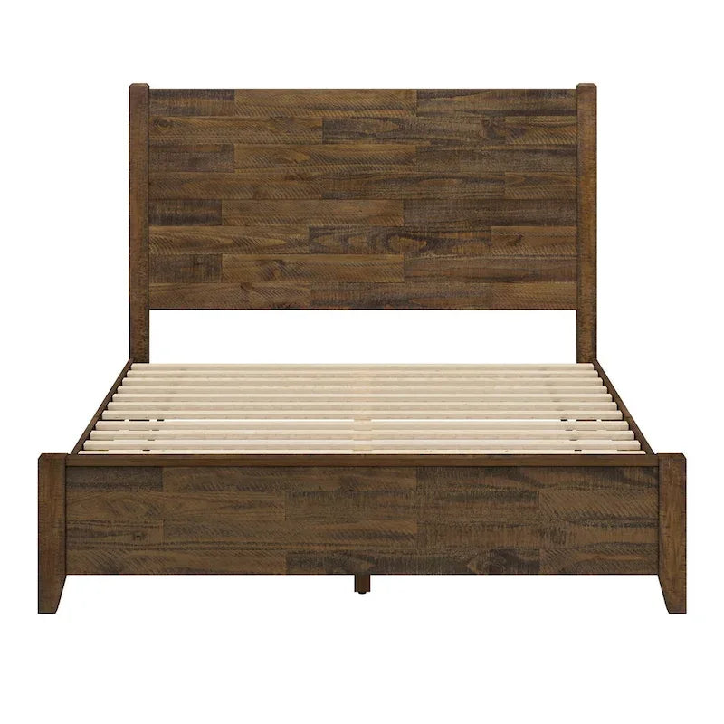 Lit plateforme en pin avec tête de lit aspect vieilli, Cadre de lit double/queen/king en bois massif