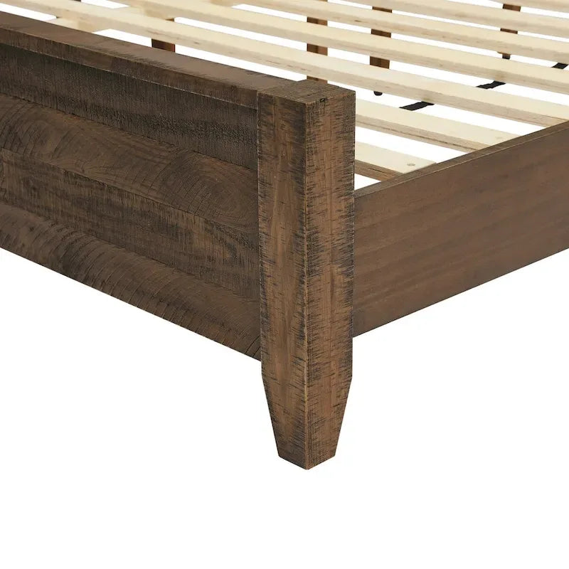 Lit plateforme en pin avec tête de lit aspect vieilli, Cadre de lit double/queen/king en bois massif