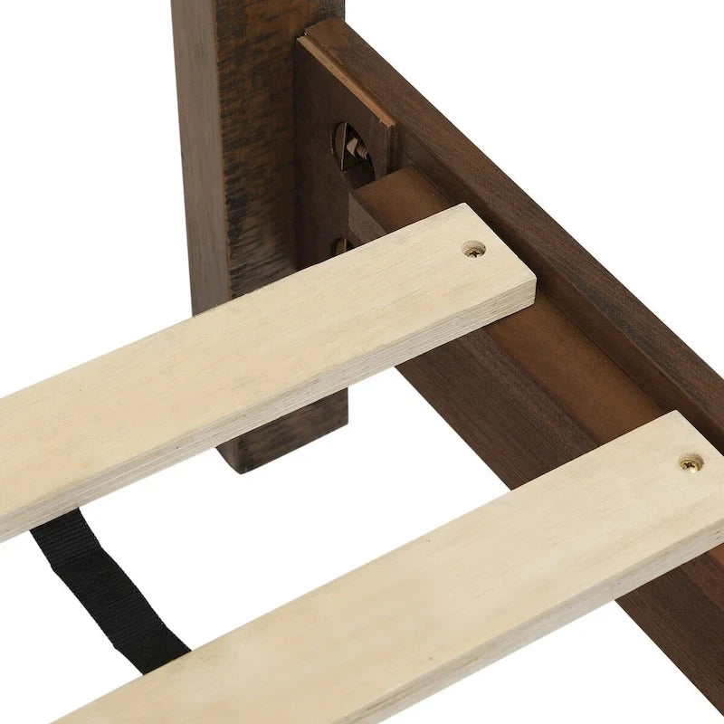 Lit plateforme en pin avec tête de lit aspect vieilli, Cadre de lit double/queen/king en bois massif