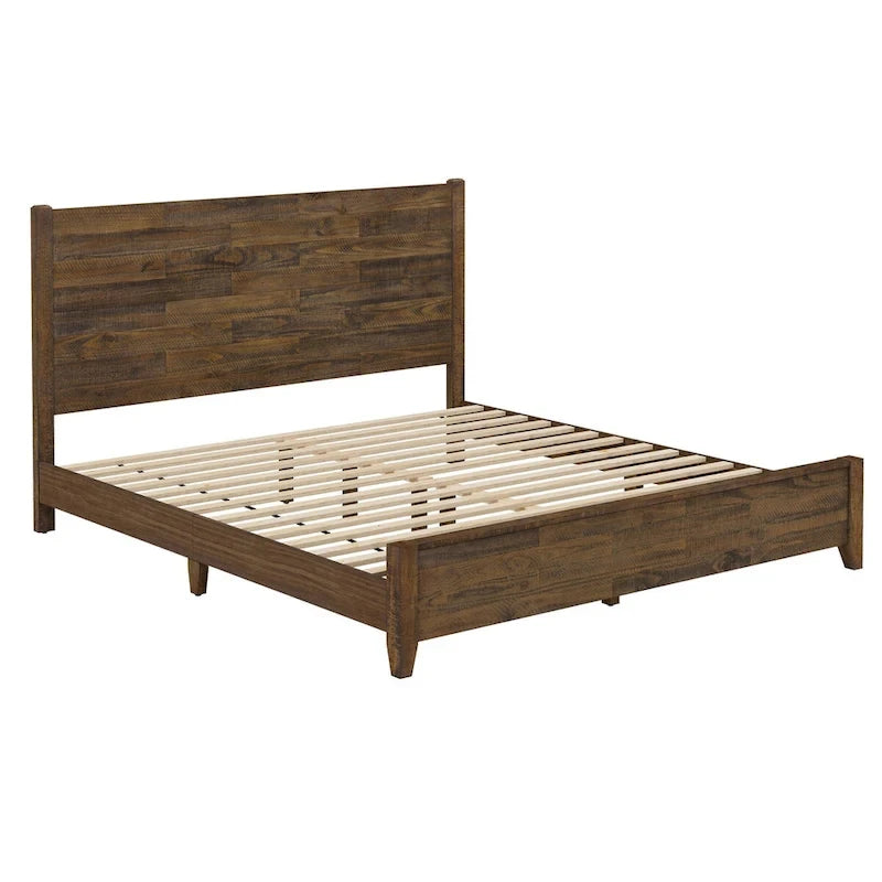 Lit plateforme en pin avec tête de lit aspect vieilli, Cadre de lit double/queen/king en bois massif