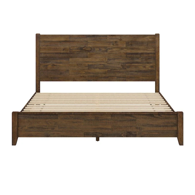 Lit plateforme en pin avec tête de lit aspect vieilli, Cadre de lit double/queen/king en bois massif