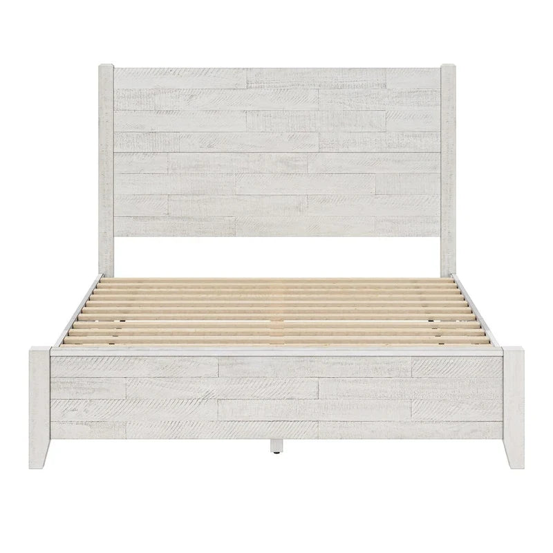 Lit plateforme en pin avec tête de lit aspect vieilli, Cadre de lit double/queen/king en bois massif