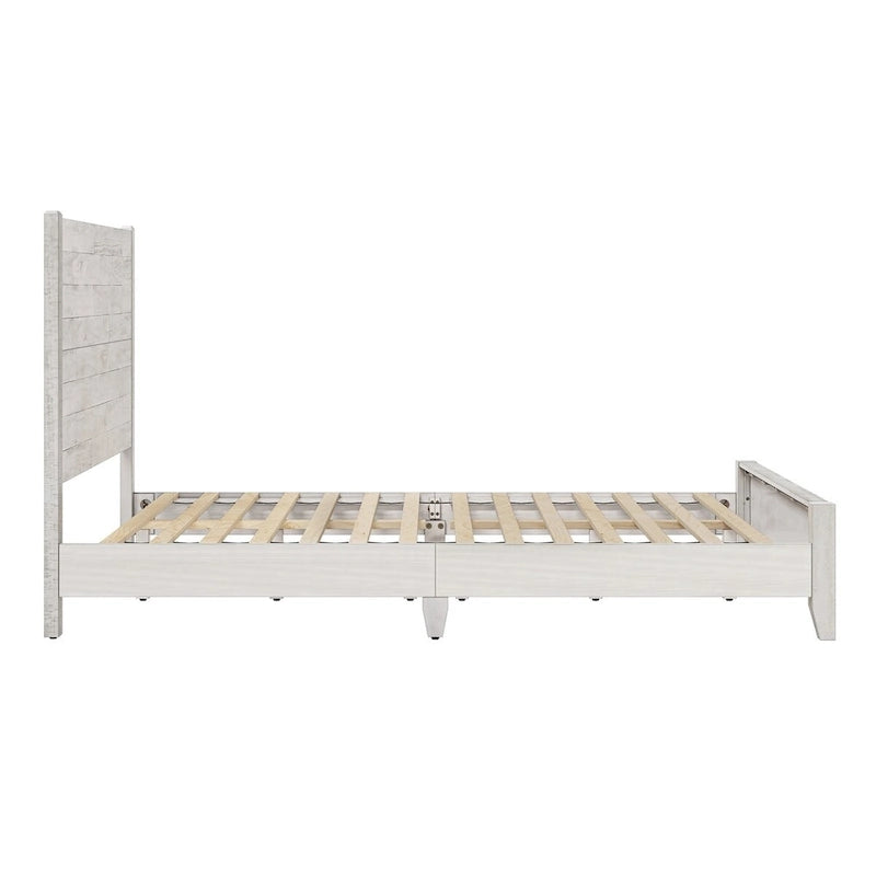 Lit plateforme en pin avec tête de lit aspect vieilli, Cadre de lit double/queen/king en bois massif