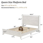 Lit plateforme en pin avec tête de lit aspect vieilli, Cadre de lit double/queen/king en bois massif