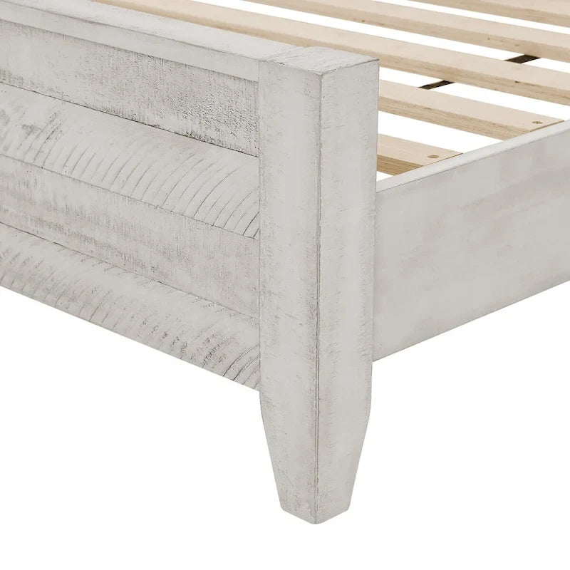 Lit plateforme en pin avec tête de lit aspect vieilli, Cadre de lit double/queen/king en bois massif