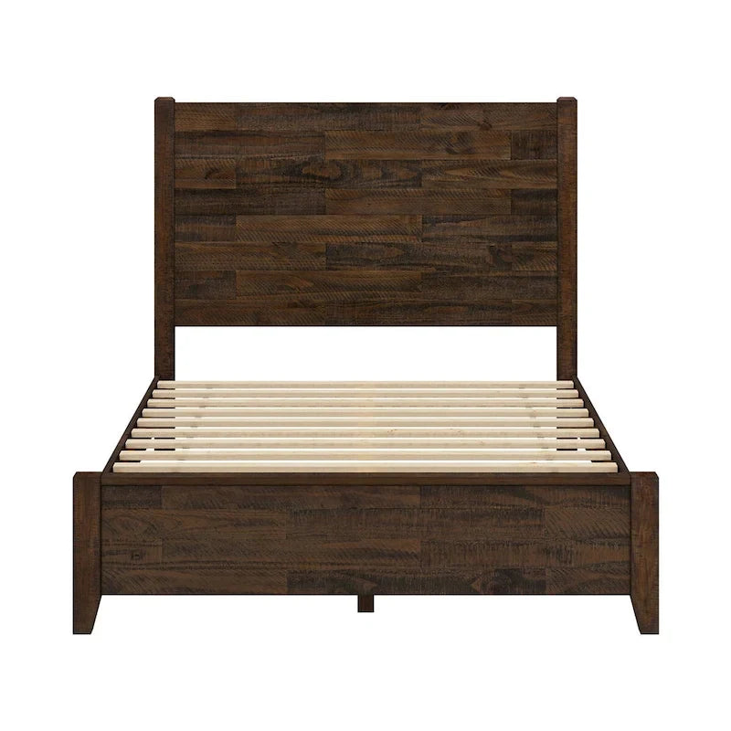 Lit plateforme en pin avec tête de lit aspect vieilli, Cadre de lit double/queen/king en bois massif
