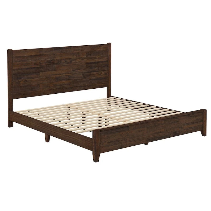 Lit plateforme en pin avec tête de lit aspect vieilli, Cadre de lit double/queen/king en bois massif