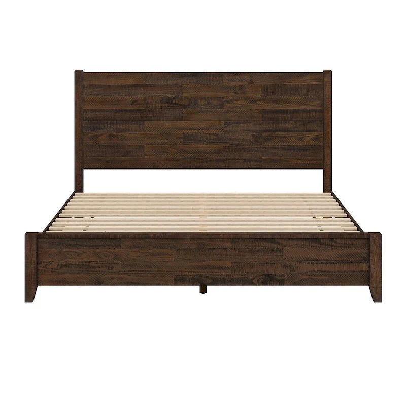 Lit plateforme en pin avec tête de lit aspect vieilli, Cadre de lit double/queen/king en bois massif