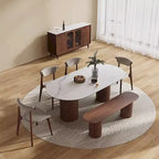 Table à manger rectangulaire moderne 71, plateau en pierre, pieds en bois