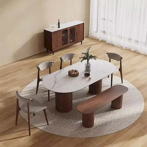Table à manger rectangulaire moderne 71, plateau en pierre, pieds en bois