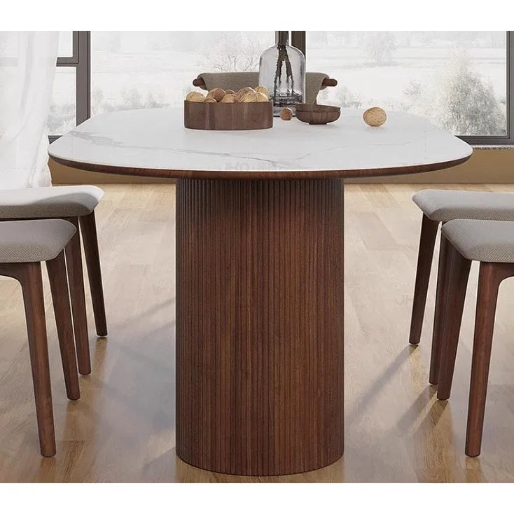 Table à manger rectangulaire moderne 71, plateau en pierre, pieds en bois