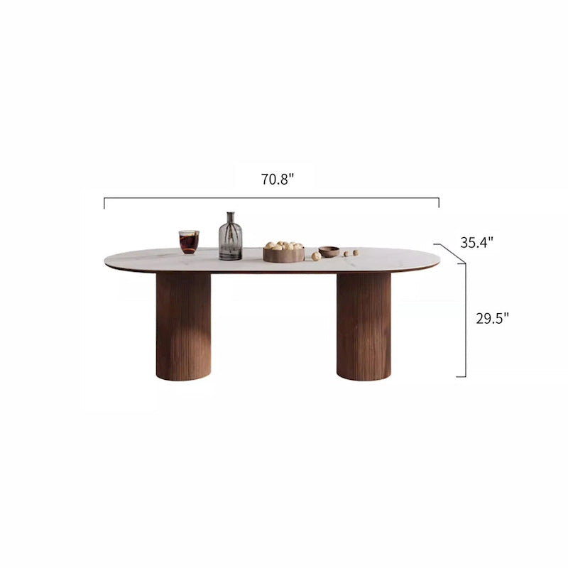 Table à manger rectangulaire moderne 71, plateau en pierre, pieds en bois