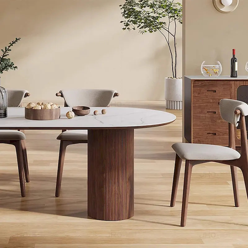 Table à manger rectangulaire moderne 71, plateau en pierre, pieds en bois