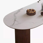 Table à manger rectangulaire moderne 71, plateau en pierre, pieds en bois
