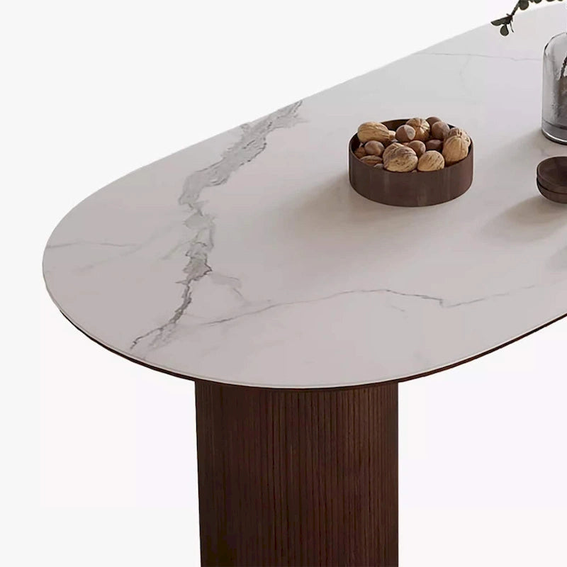 Table à manger rectangulaire moderne 71, plateau en pierre, pieds en bois