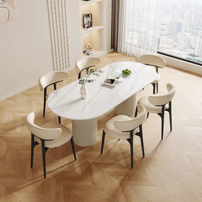 Table à manger rectangulaire moderne 71, plateau en pierre, pieds en bois